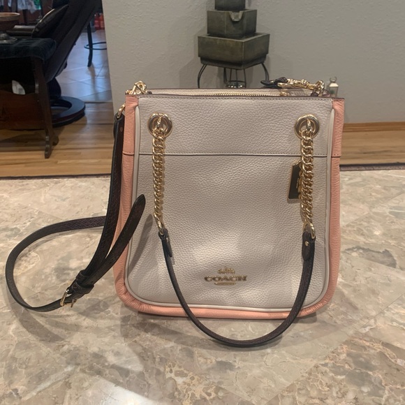 NEW! COACH Cammie Chain Bucket Bag Colorblock Pebble Leather Chalk Blush - Picture 3 of 5